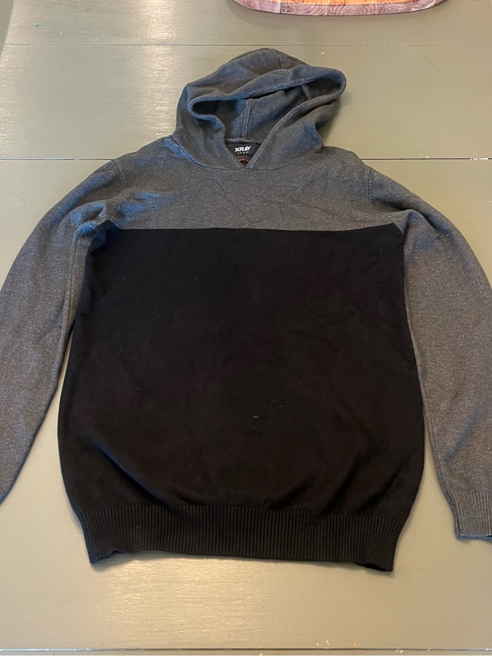 Colorblock Hooded Crewneck Sweater - Gray & Black